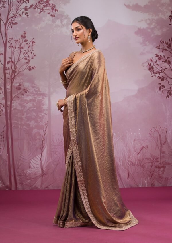Exquisite Copper Threadwork Tissue Saree for an Elegant Look - Image 3
