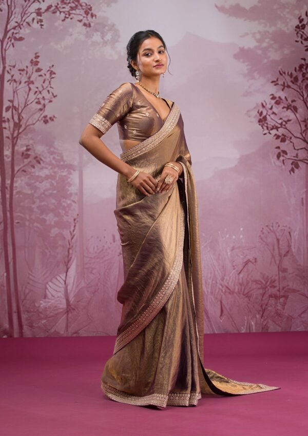 Exquisite Copper Threadwork Tissue Saree for an Elegant Look - Image 4