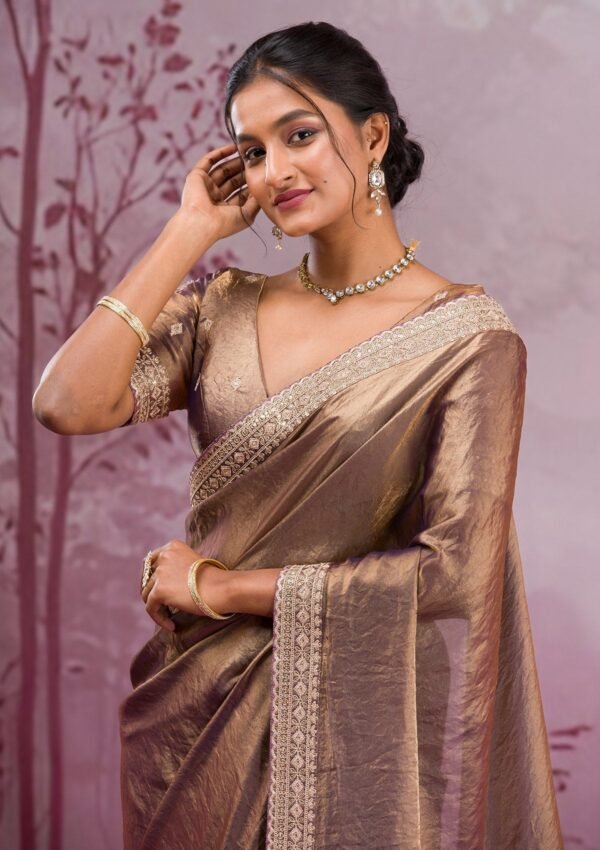 Exquisite Copper Threadwork Tissue Saree for an Elegant Look - Image 6
