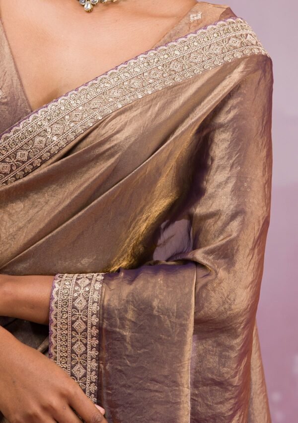 Exquisite Copper Threadwork Tissue Saree for an Elegant Look - Image 7