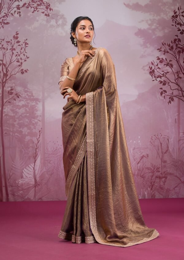 Exquisite Copper Threadwork Tissue Saree for an Elegant Look