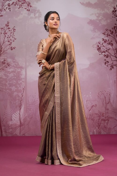 Luxurious Copper Threadwork Tissue Saree for Elegant Occasions