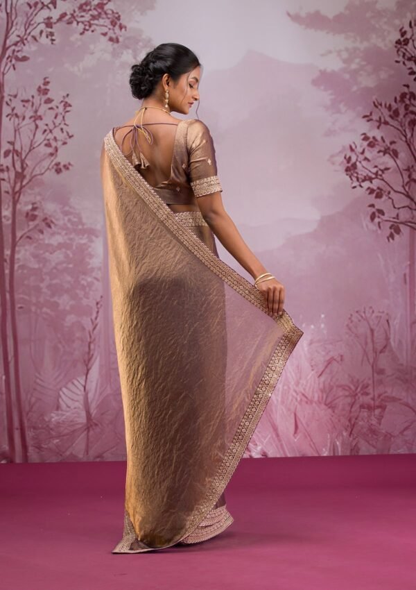 Exquisite Copper Threadwork Tissue Saree for an Elegant Look - Image 2