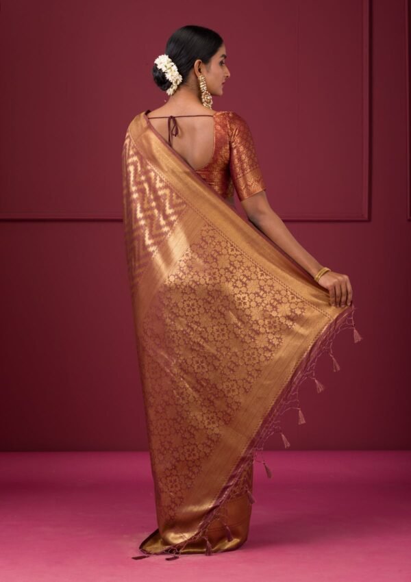 Elegant Copper Zariwork Soft Silk Saree - Image 2