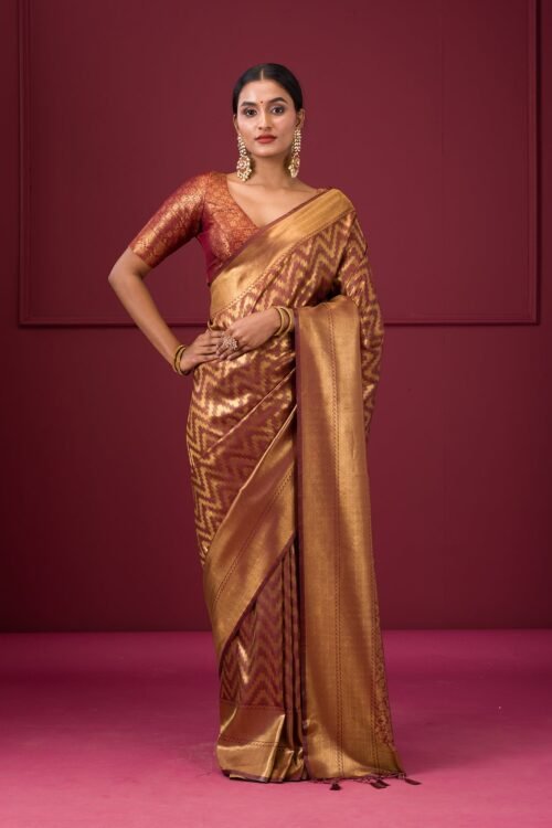 Elegant Copper Zariwork Soft Silk Saree