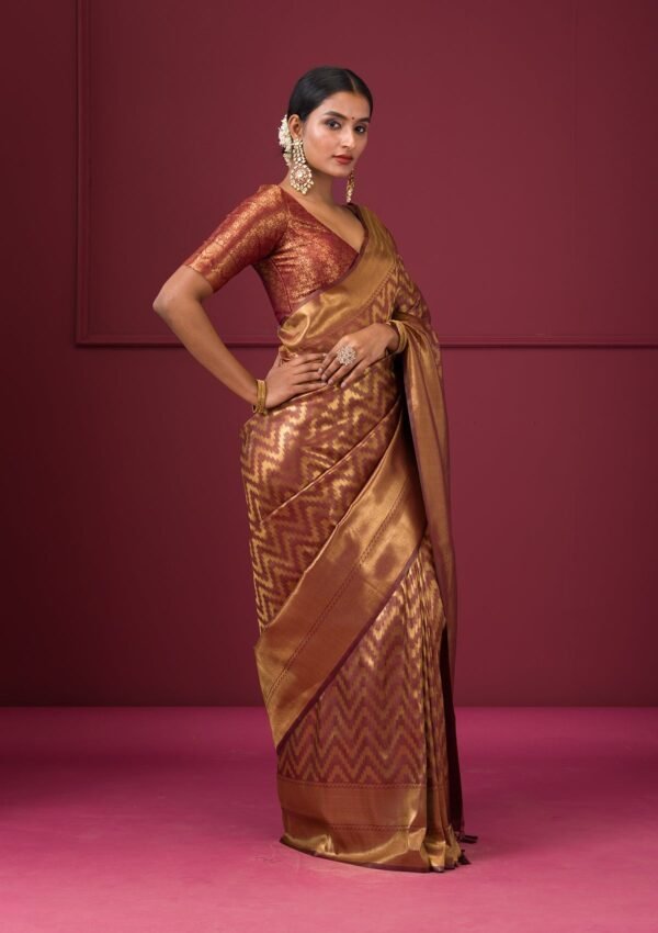 Elegant Copper Zariwork Soft Silk Saree - Image 4