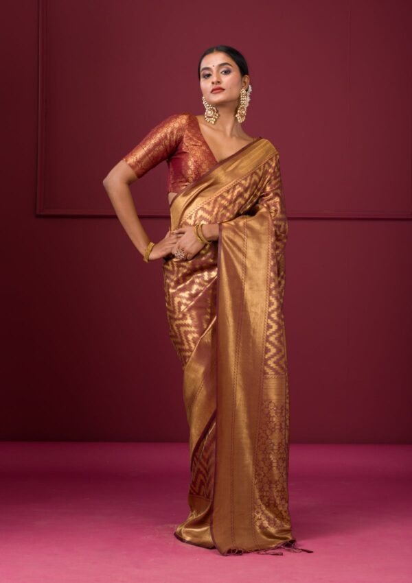 Elegant Copper Zariwork Soft Silk Saree - Image 5