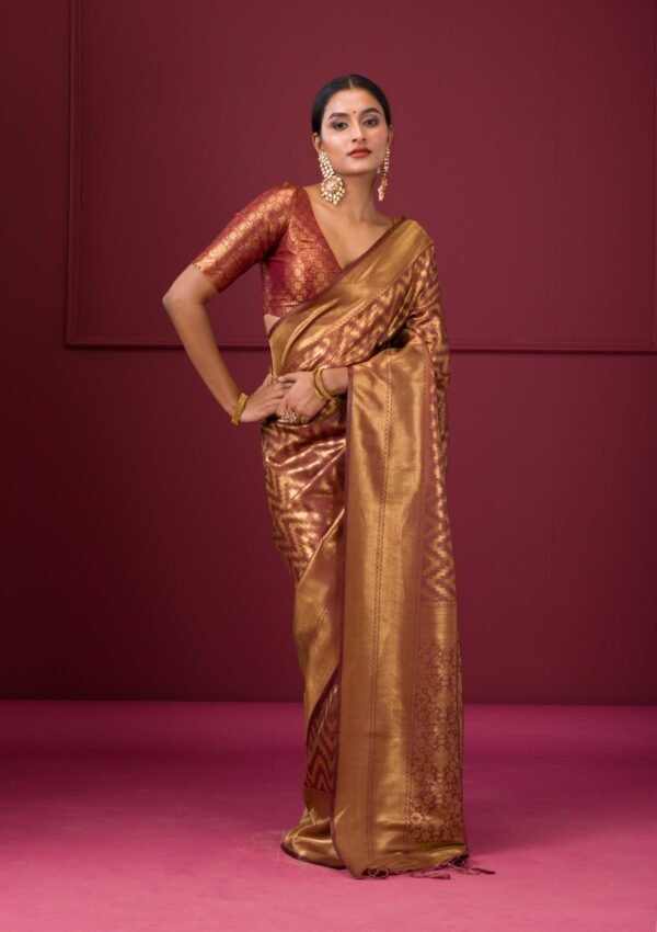Elegant Copper Zariwork Soft Silk Saree - Image 6