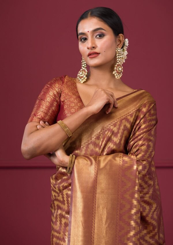 Elegant Copper Zariwork Soft Silk Saree - Image 7