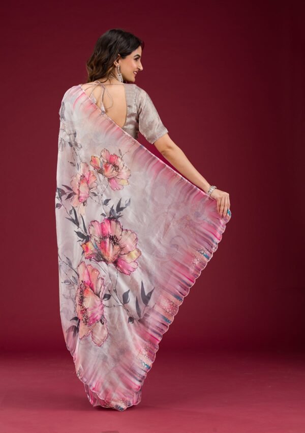Elegant Cream Printed Tissue Saree for Stylish Occasions - Image 2