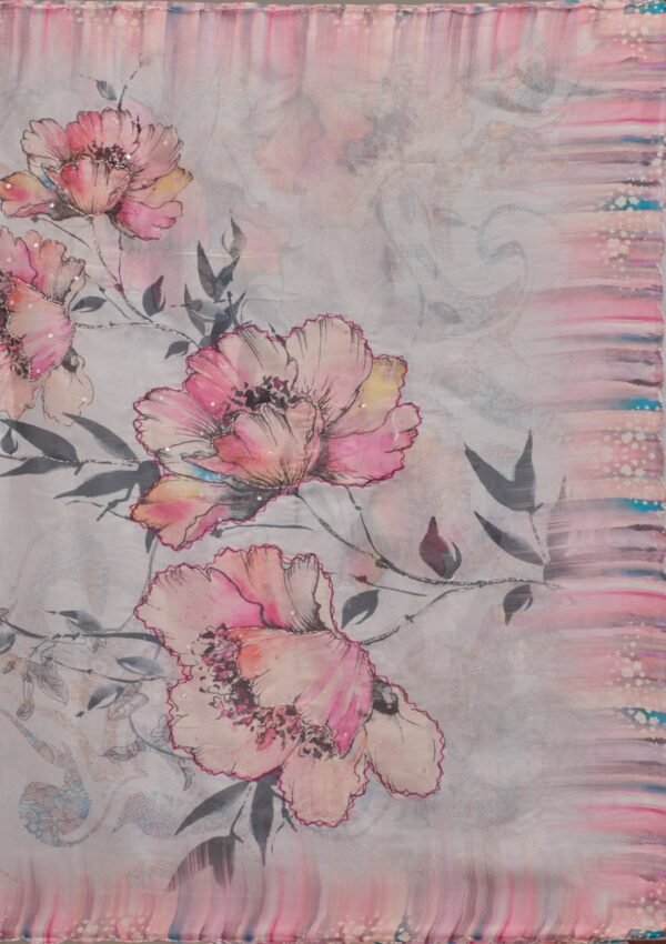 Elegant Cream Printed Tissue Saree for Stylish Occasions - Image 8