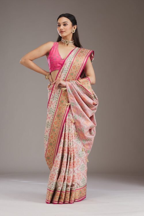 Elegant Cream Art Silk Saree with Exquisite Threadwork