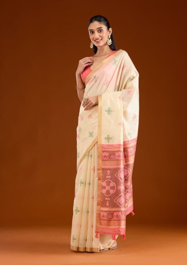 Elegant Cream Tissue Saree with Exquisite Zari Work - Image 5