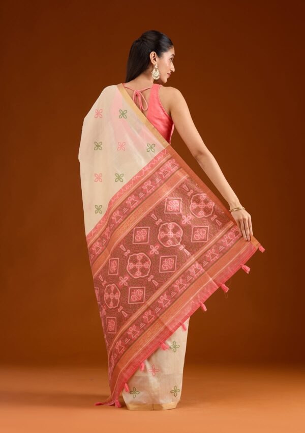 Elegant Cream Tissue Saree with Exquisite Zari Work - Image 2