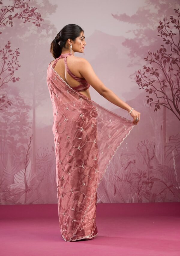Elegant Gold Cutdana Georgette Saree - Image 2