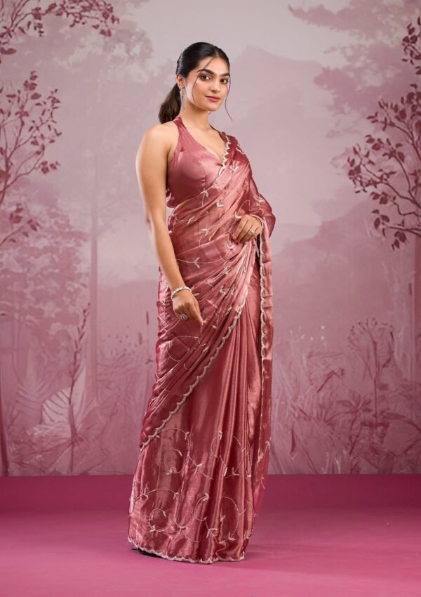 Elegant Gold Cutdana Georgette Saree - Image 5