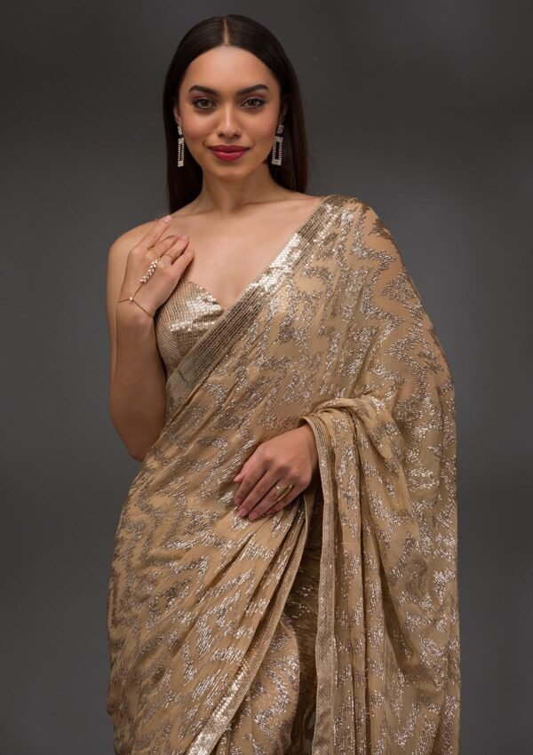 Elegant Gold Sequin Georgette Saree - Image 6