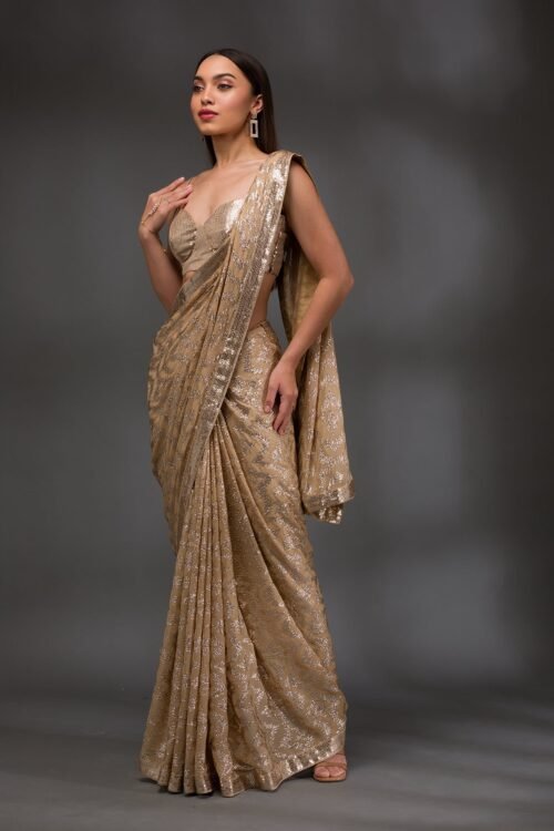 Elegant Gold Sequin Georgette Saree