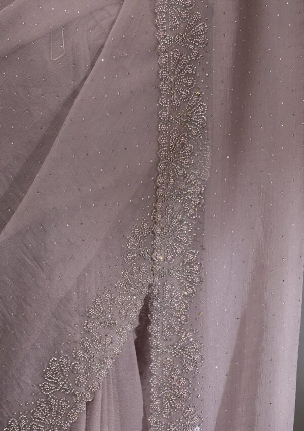 Elegant Grey and Silver Stonework Tissue Saree - Image 8