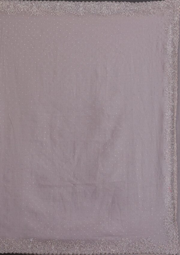 Elegant Grey Silver Stone-Studded Tissue Saree - Image 9