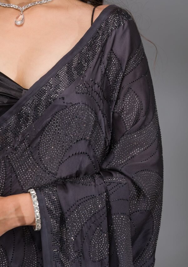 Elegant Grey Satin Saree with Swarovski Accents - Image 7