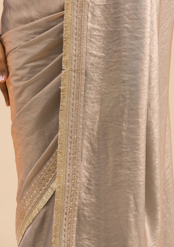 Elegant Grey Threadwork Tissue Saree for Timeless Style - Image 7