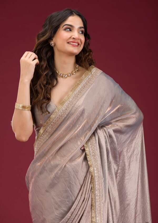 Elegant Grey Threadwork Tissue Saree for Timeless Style - Image 6