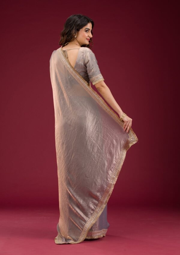 Elegant Grey Threadwork Tissue Saree for Timeless Style - Image 2