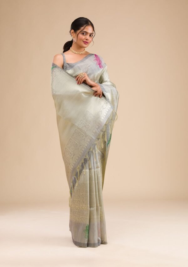 Elegant Grey Zariwork Soft Silk Saree for Timeless Chic - Image 6