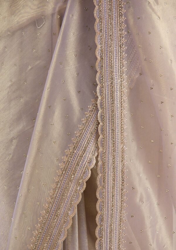 Elegant Grey Tissue Saree with Intricate Zari Work - Image 9