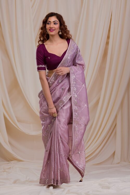 Elegant Lavender Gotapatti Organza Saree for a Stylish Look