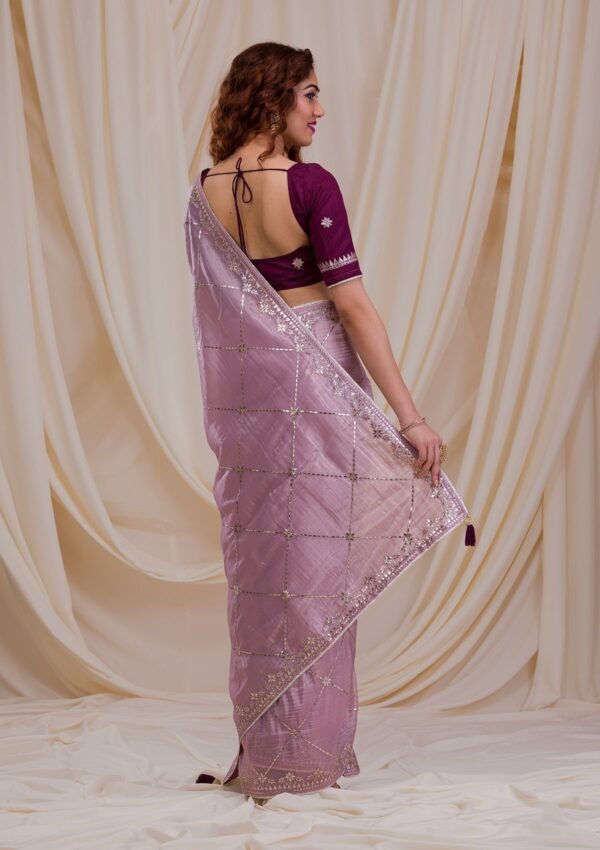 Elegant Lavender Gotapatti Organza Saree for a Stylish Look - Image 2