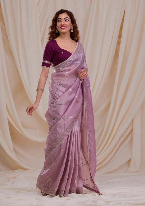 Elegant Lavender Gotapatti Organza Saree for a Stylish Look - Image 3