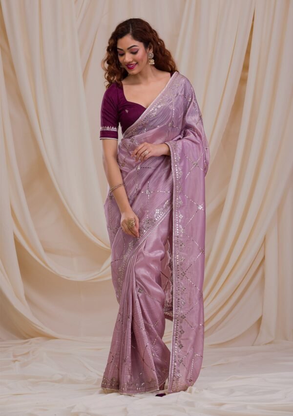 Elegant Lavender Gotapatti Organza Saree for a Stylish Look - Image 5