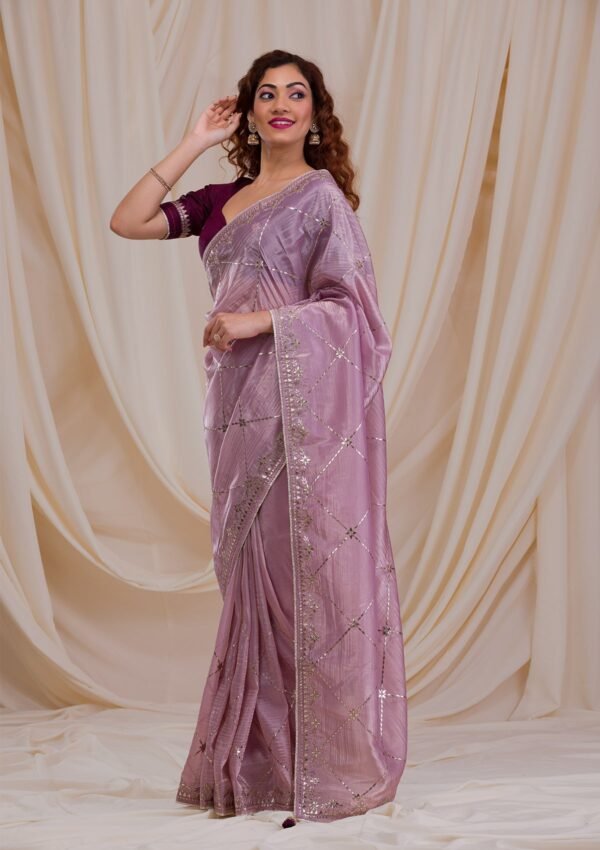 Elegant Lavender Gotapatti Organza Saree for a Stylish Look - Image 4