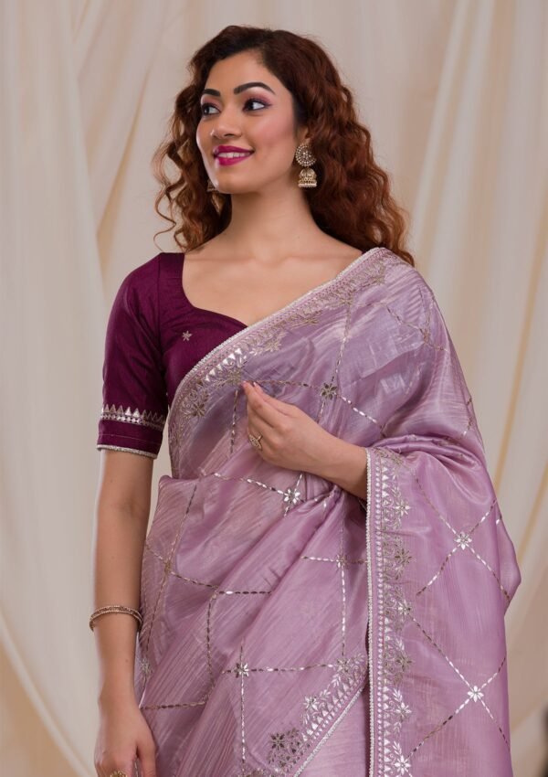 Elegant Lavender Gotapatti Organza Saree for a Stylish Look - Image 6