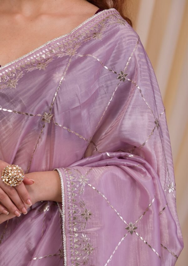 Elegant Lavender Gotapatti Organza Saree for a Stylish Look - Image 7