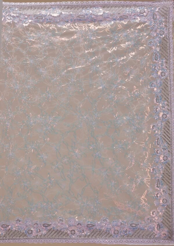 Glamorous Lavender Sequin-Embellished Net Saree - Image 8