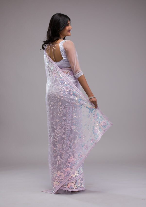 Elegant Lavender Sequined Tissue Saree - Image 2