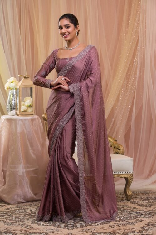 Elegant Lavender Stonework Crepe Designer Saree