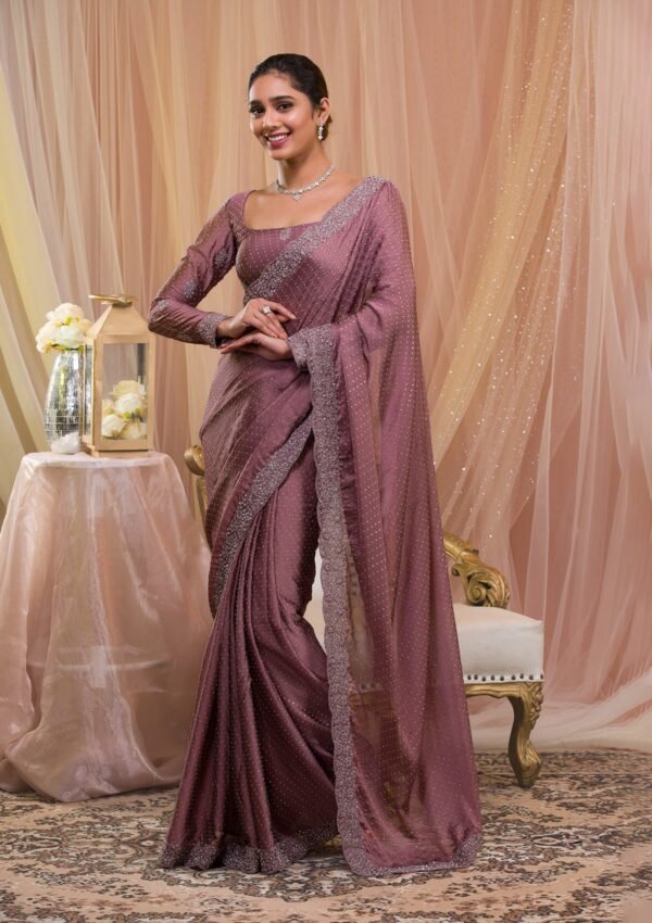 Elegant Lavender Stonework Crepe Designer Saree