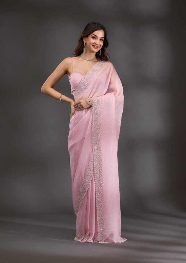 Elegant Lavender Chiffon Saree with Exquisite Threadwork - Image 2