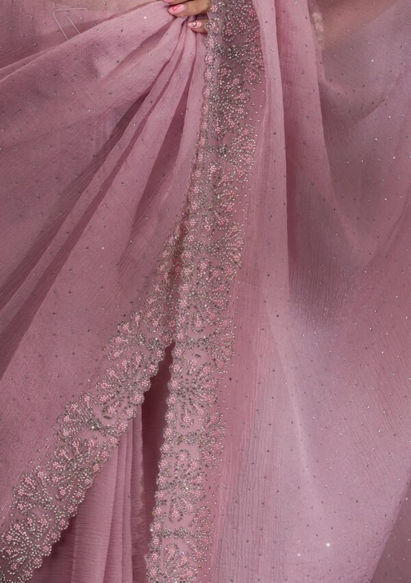 Elegant Lavender Chiffon Saree with Exquisite Threadwork - Image 8