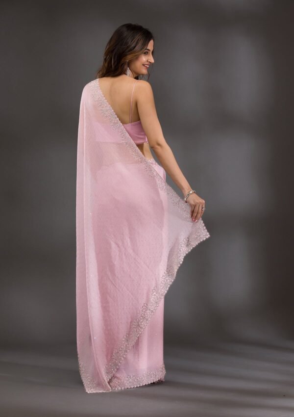 Elegant Lavender Chiffon Saree with Exquisite Threadwork - Image 6