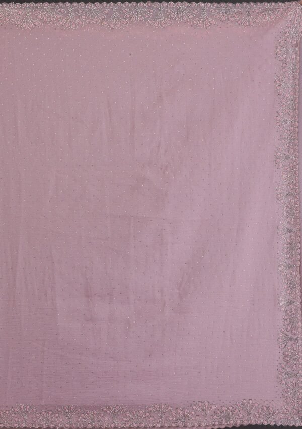 Elegant Lavender Chiffon Saree with Exquisite Threadwork - Image 9