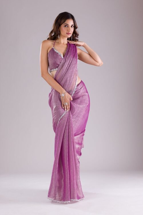 Elegant Lavender Stonework Organza Saree