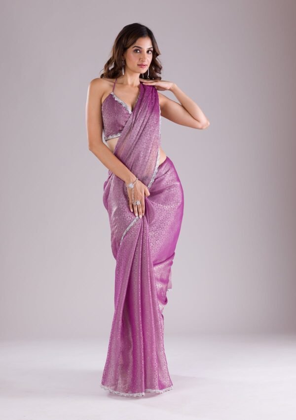 Elegant Lavender Stonework Organza Saree