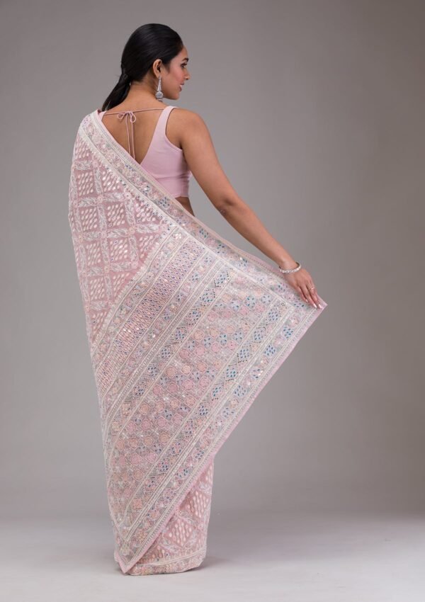 Elegant Lavender Georgette Saree with Intricate Threadwork - Image 2