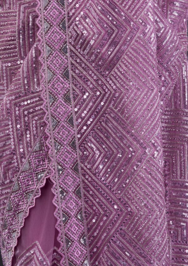 Enchanting Lavender Net Saree with Delicate Threadwork - Image 7