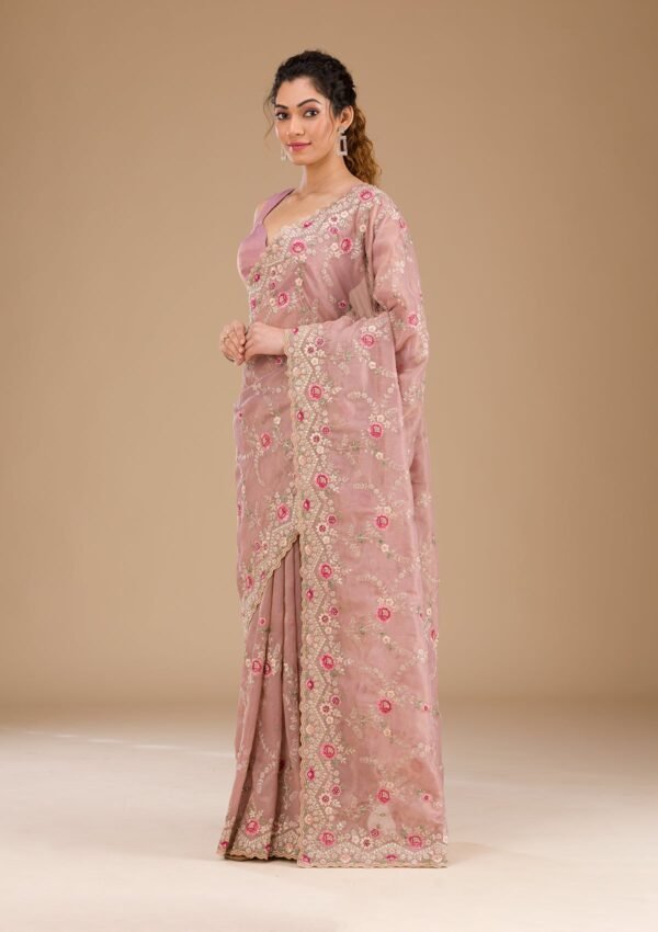 Elegant Lavender Threadwork Tissue Saree for Timeless Style - Image 5